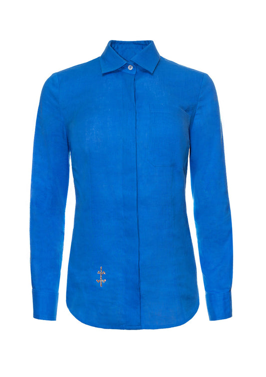 Дамска ленена риза CAMELINA BLUE син Collection KA BO