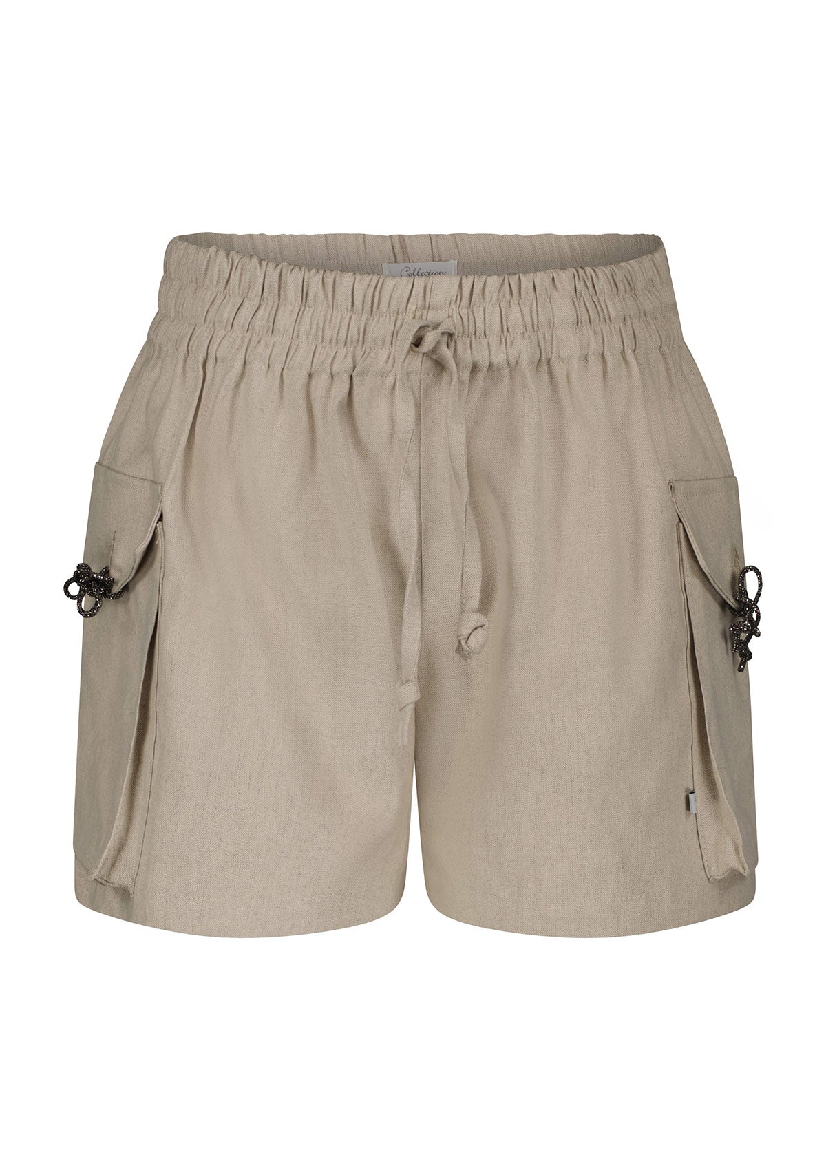 Дамски ленени CARGO панталонки в черно бежов Collection KA BO
