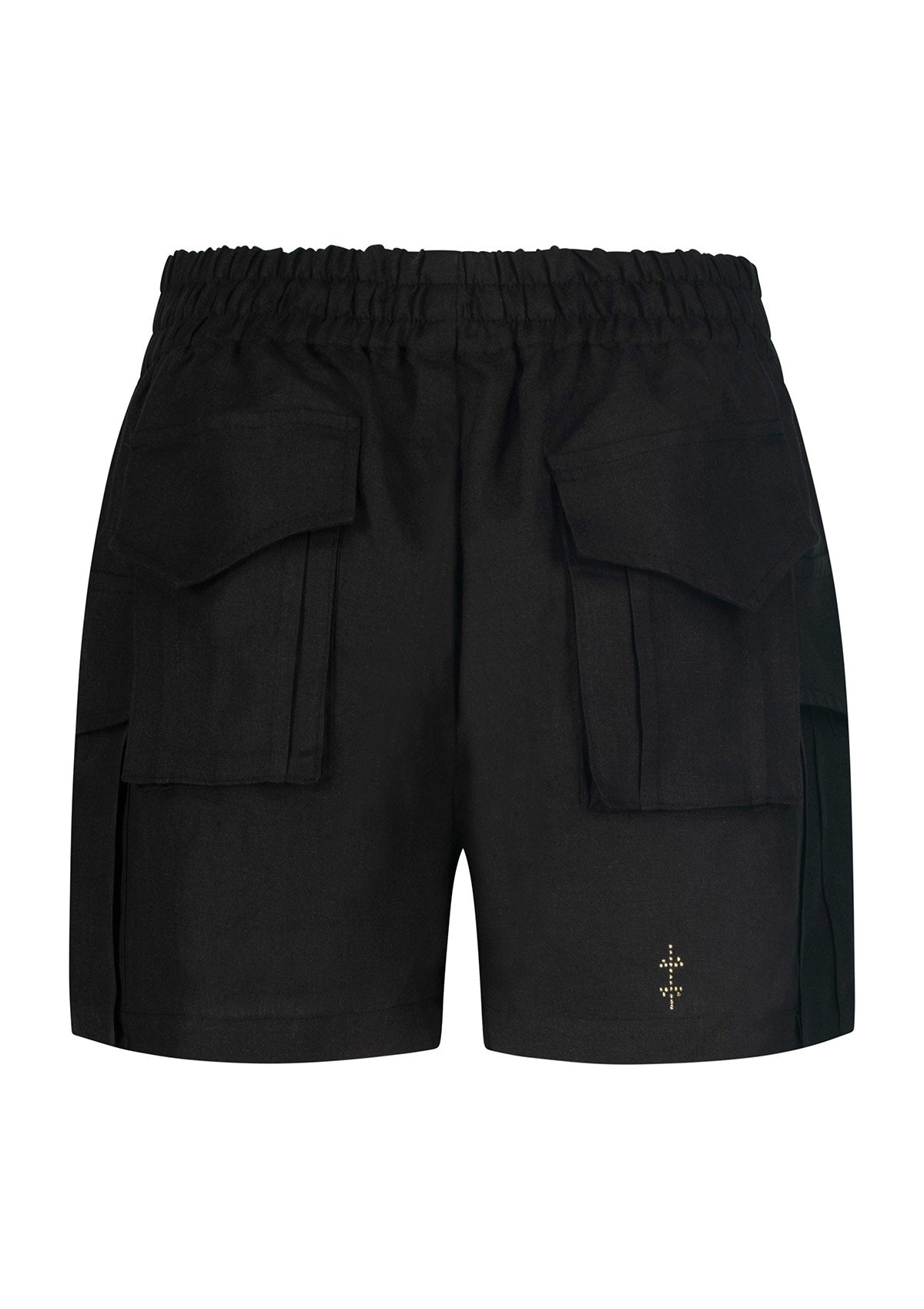 Дамски ленени CARGO панталонки бежови карго панталонки с джобове и детайл от кристали Swarowskii