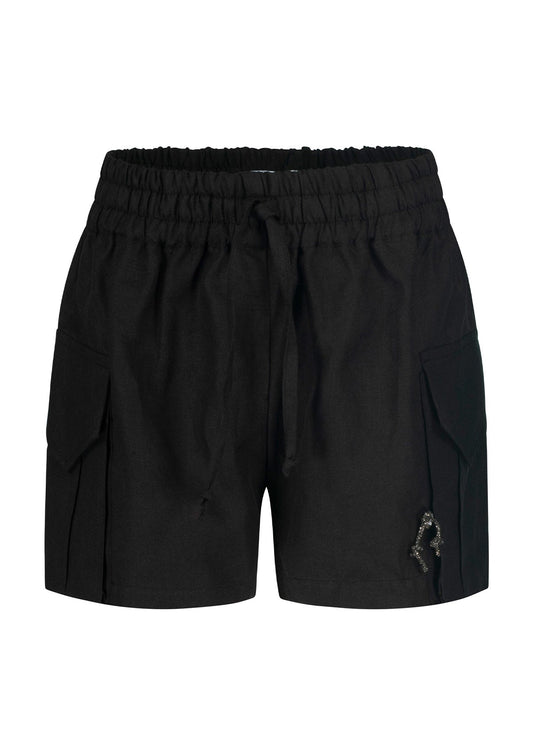Дамски ленени CARGO панталонки черни карго панталонки с джобове и детайл от кристали Swarowski