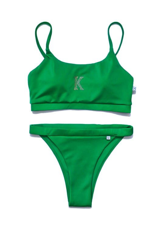 Зелен бански от две части FORMENTERA K- DARK GREEN с горнище тип бюстие и долнище с висока талия 