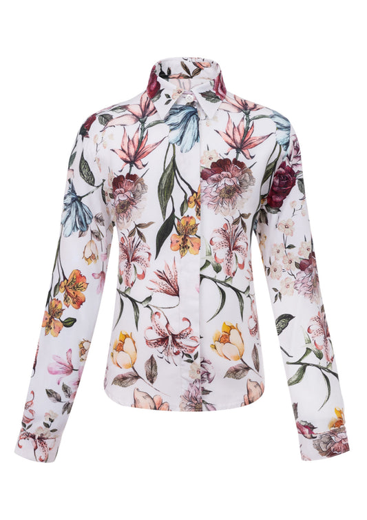 Памучна риза с цветя GARDENIA WOMEN/KID'S флорален десен елегантна дамска риза