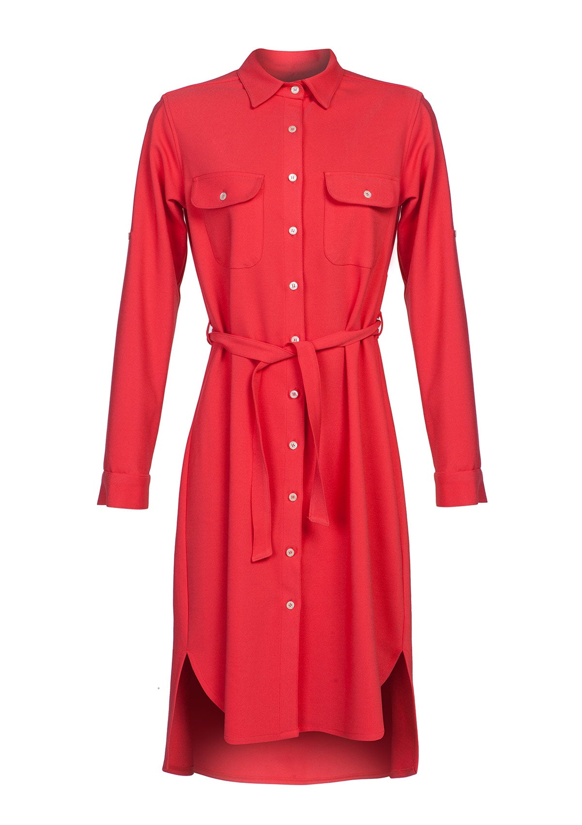 Дълга червена риза KARIBI риза тип рокля червена памучна риза дълга плажна риза