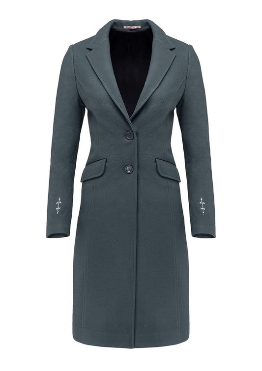 Сиво дамско палто SOLL дълго палто с декоративни джобове и закопчаване с копчета
