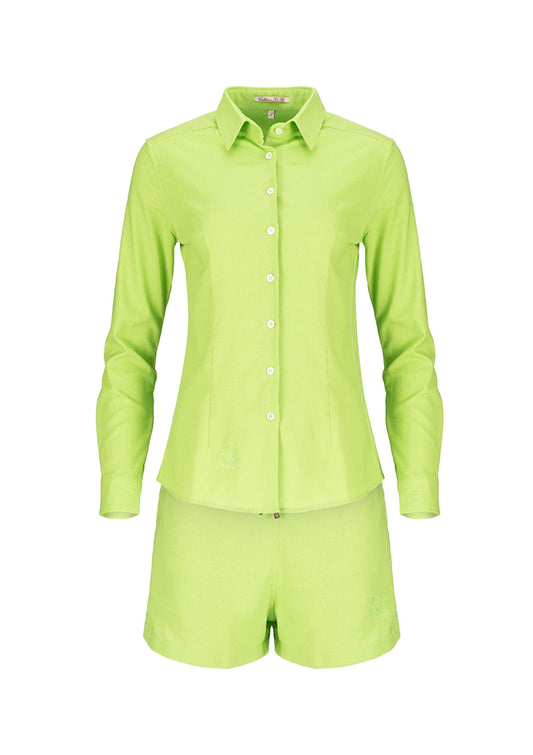 Светлозелен ленен комплект TULUM плажно облекло летен тоалет лятна визия плажен комплект риза и панталон