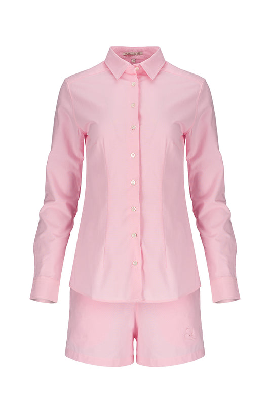 Розов ленен комплект CANDY плажно облекло летен тоалет лятна визия плажен комплект риза и панталон летен комплект