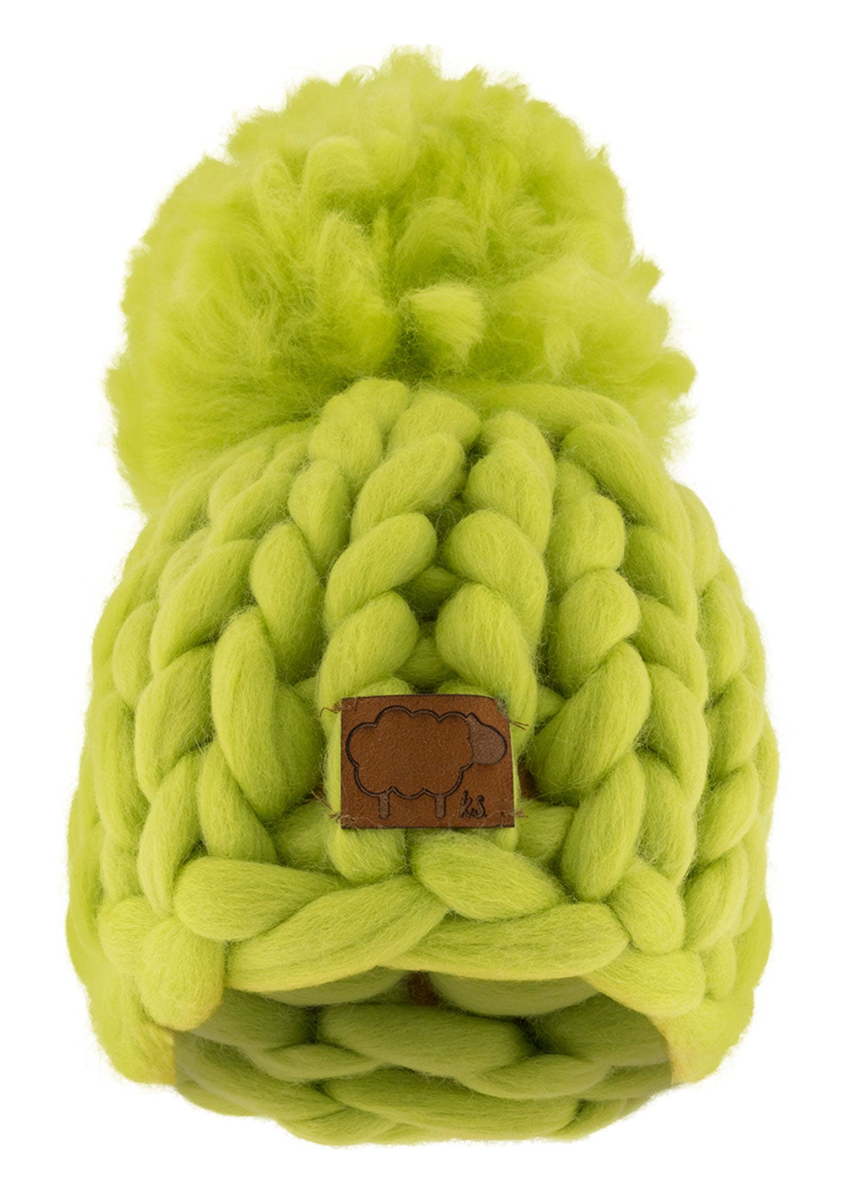 Ръчно плетена шапка от 100% мериносова вълна БЯЛА ONE SIZE ярко зелен Collection KA BO