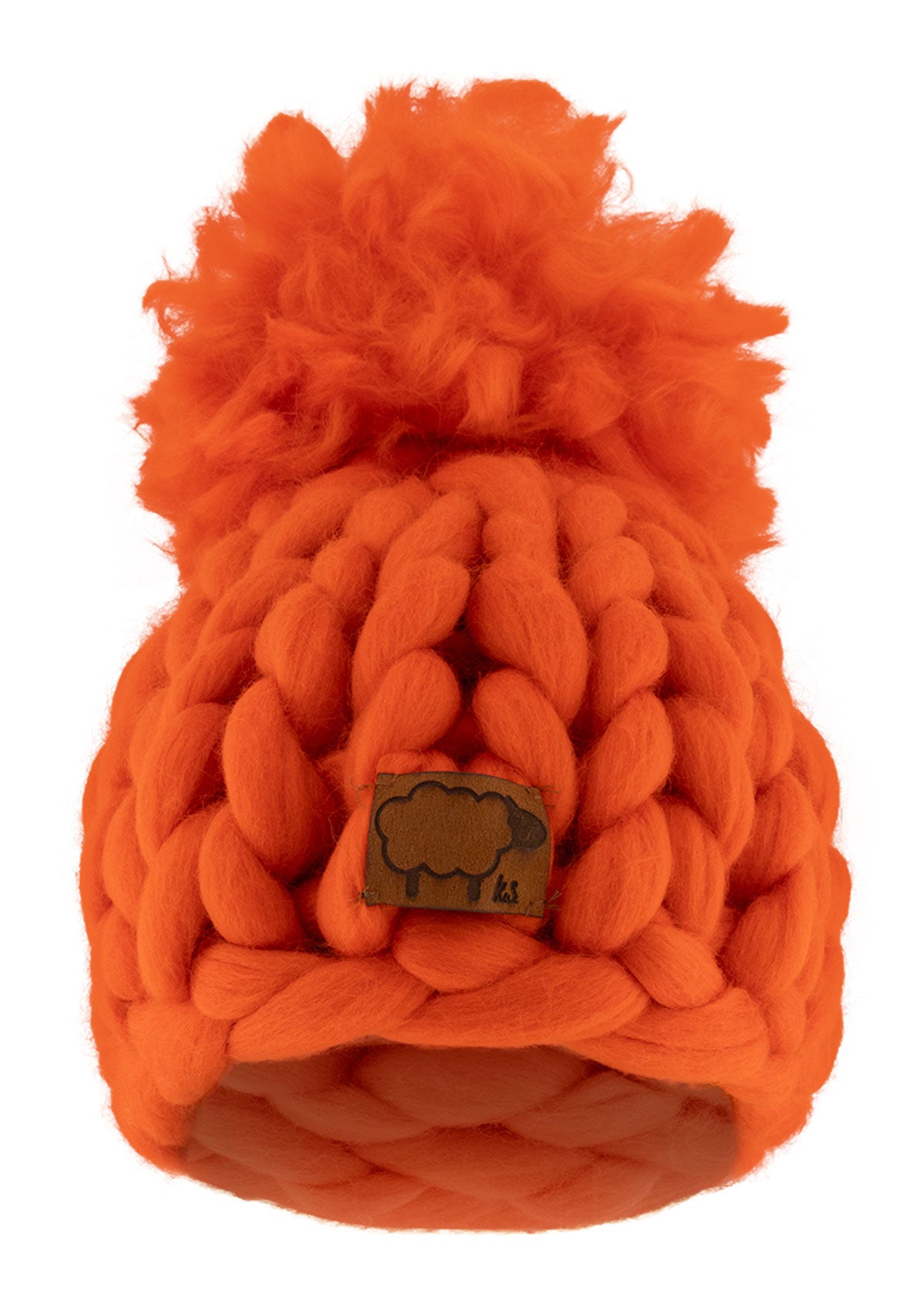 Ръчно плетена шапка от 100% мериносова вълна БЯЛА ONE SIZE оранжев Collection KA BO